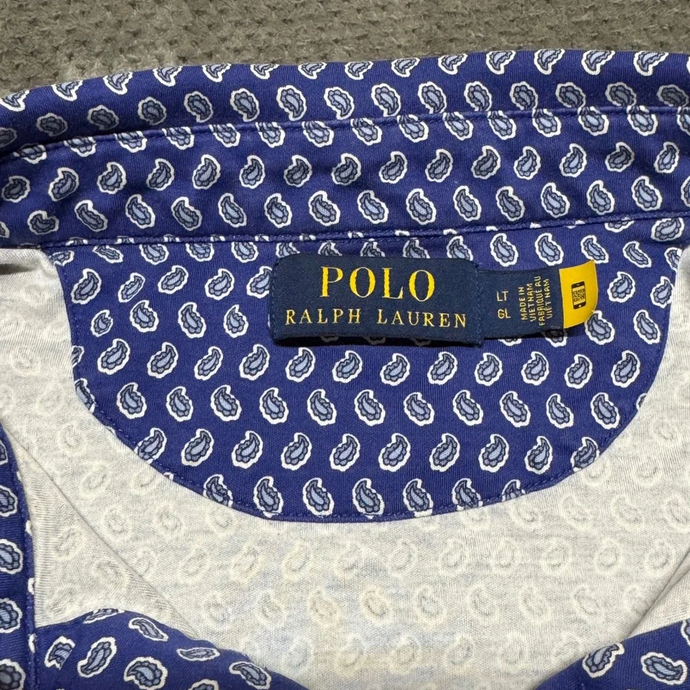 Polo Ralph Lauren Mens Blue Paisley Short Sleeve Cotton Polo Shirt Size LT